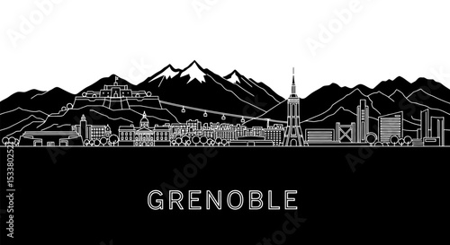 Grenoble with France Skyline silhouette Mountains.