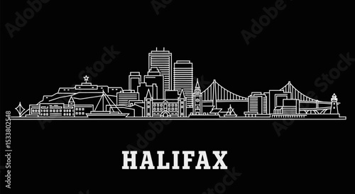 Halifax Skyline Outline with Canada, and Black.