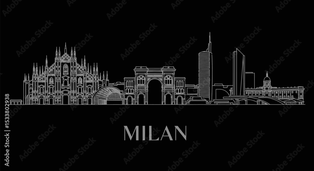 Fototapeta premium Milan Skyline Vector with Italy, Cityscape, and Architecture.