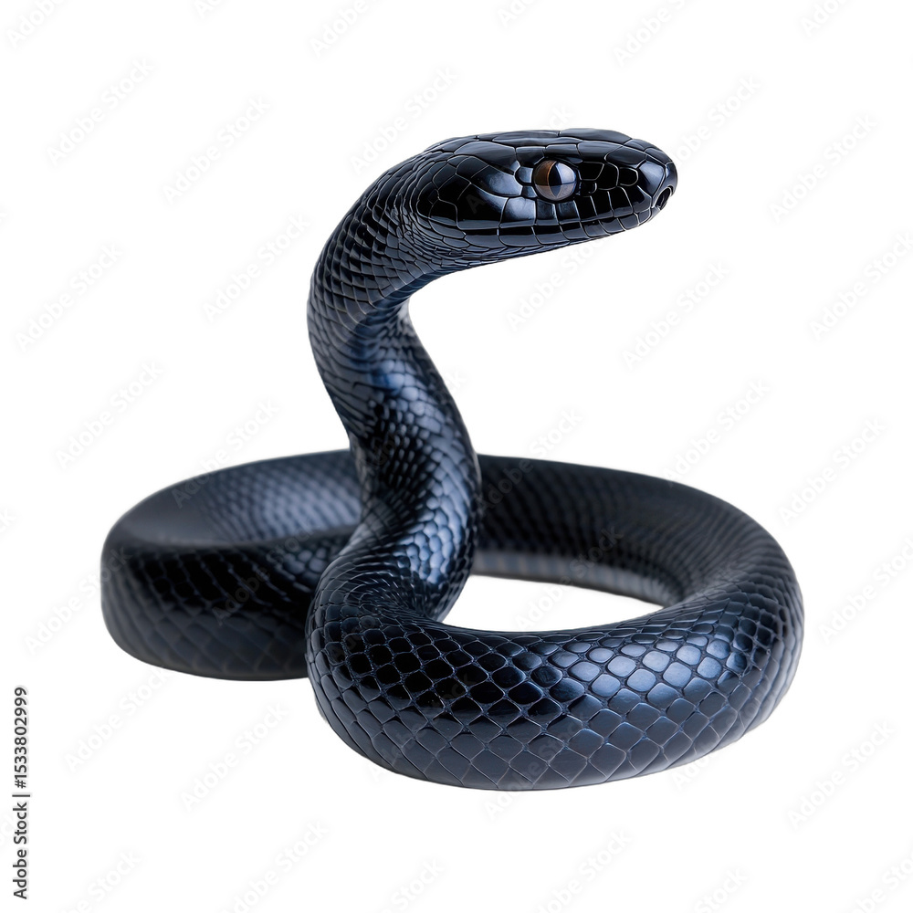 Fototapeta premium Elegant black snake in a dynamic pose. transparent background