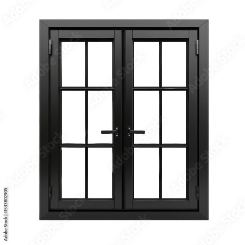 Elegant black double window on a modern house. transparent background
