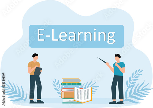 E-learning,online digital technology with  on blue background. internet lessons and teaching
