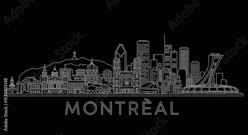 Montreal Skyline Outline with Canada, and Cityscape.