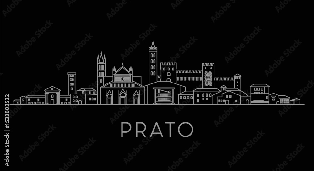 Fototapeta premium Prato Italy Skyline White outline on black.