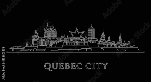 Quebec City Skyline Outline with Canada, and Minimal.