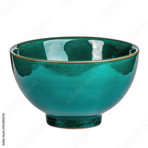 Elegant teal ceramic bowl for culinary use. transparent background