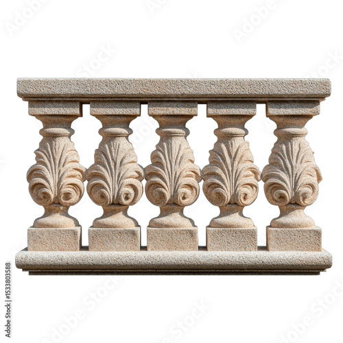 Elegant stone balustrade with ornate details. transparent background