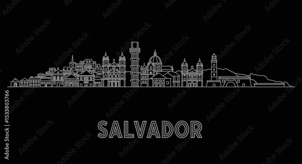 Fototapeta premium Salvador Brazil Skyline Vector Isolated.