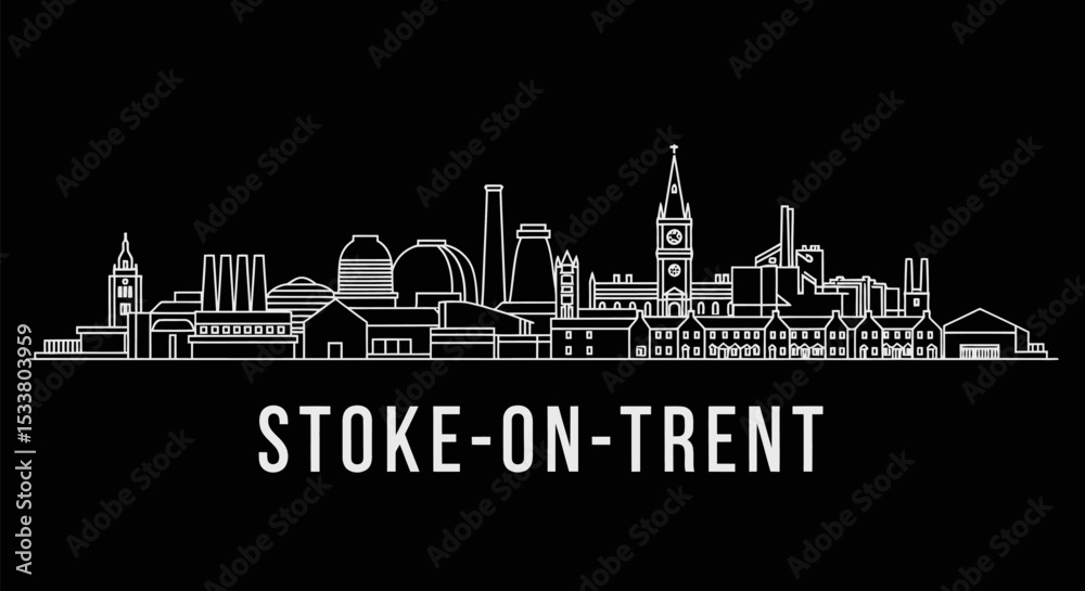 Naklejka premium StokeonTrent skyline with vector, England, and city.