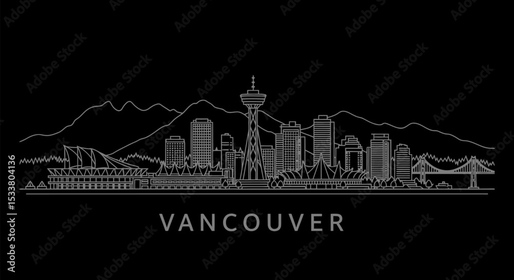 Obraz premium Vancouver Skyline Canada Cityscape Line Art.