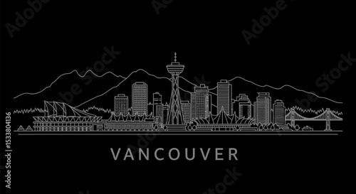 Vancouver Skyline Canada Cityscape Line Art.