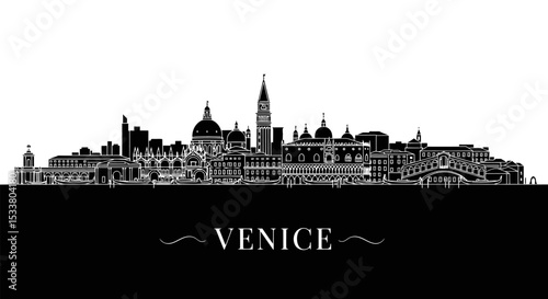 Venice Skyline Black and White Silhouette.