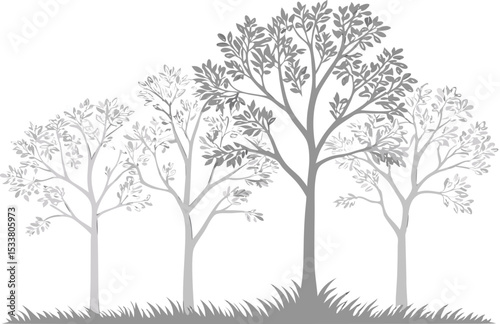 Simple silhouette trees illustration with decorative elements and clean lines on a white background