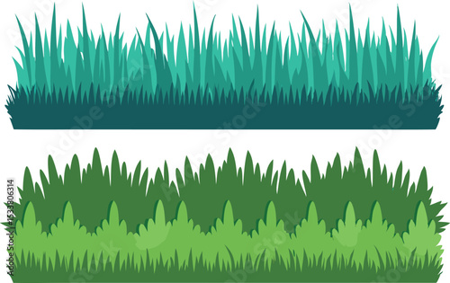 Two different styles of green vector grass elements on a white background for design