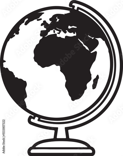 Global map icon on white background, a 3D illustration of the Earth's continents representing international travel and business