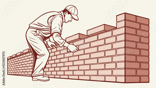 "Seamless brick wall background, red clay bricks, realistic texture, construction style, vector design"