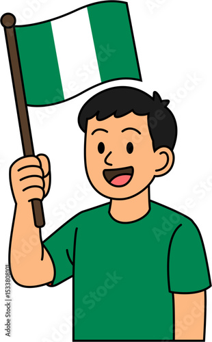 A man is holding the Nigeria flag