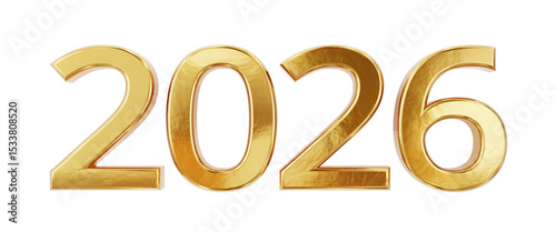 golden 3d numbers 2026, isolated