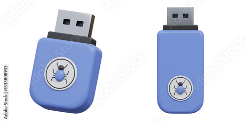 Vászonkép 3d infected usb flash drive icon with virus symbol