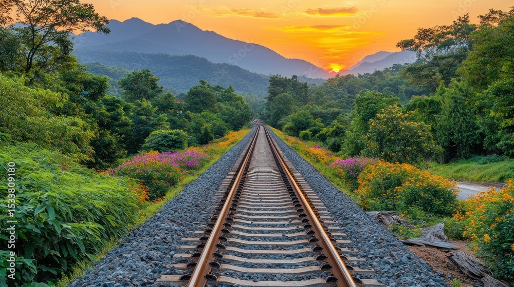 Fototapeta premium Scenic railway tracks at sunset
