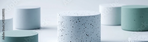 Minimalistic geometric shapes in soft colors on a clean background for design projects.