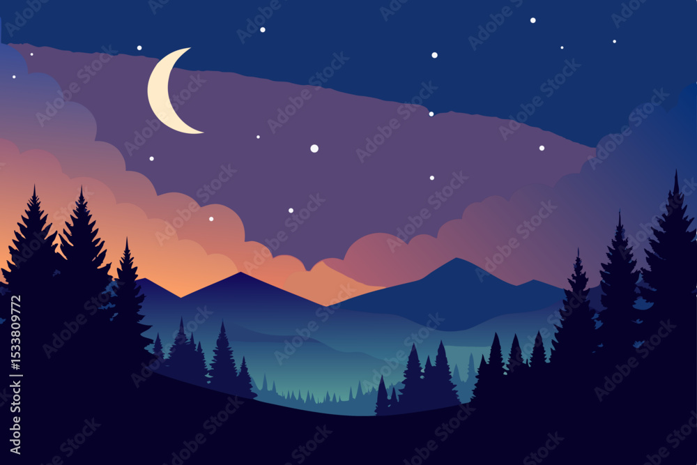 Fototapeta premium night landscape with moon