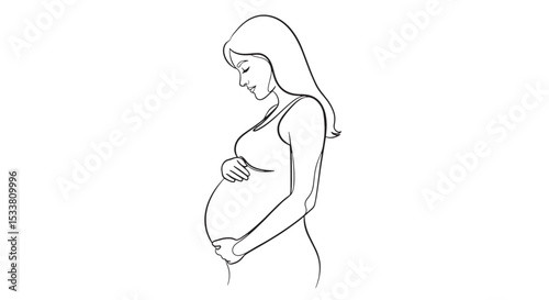 Pregnant Woman Silhouette Line Art - Motherhood Vector