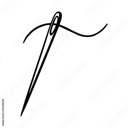 Minimalist Black Silhouette of Sewing Needle on White Background

