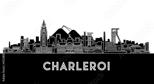 Charleroi Skyline Black and White Illustration.