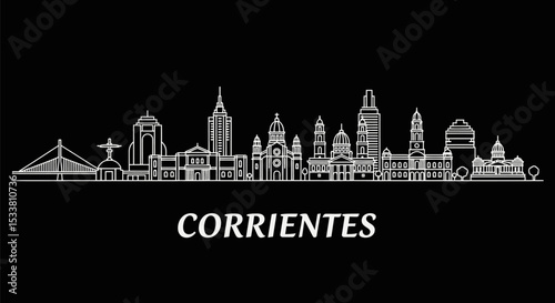 Corrientes Argentina Skyline with White Outline.