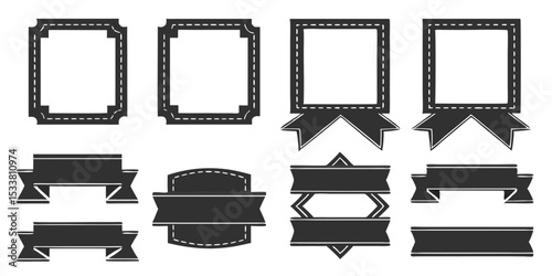 Collection of decorative frames and banners in black and white vector illustration design set