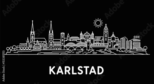 Karlstad Sweden Skyline Outline Silhouette Vector.