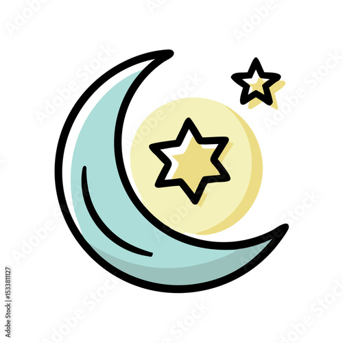 Moon and stars illustration for nighttime and tranquility with copy space