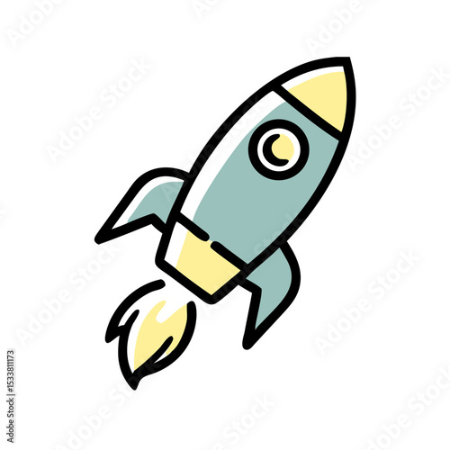 Rocket illustration for launch and exploration with copy space