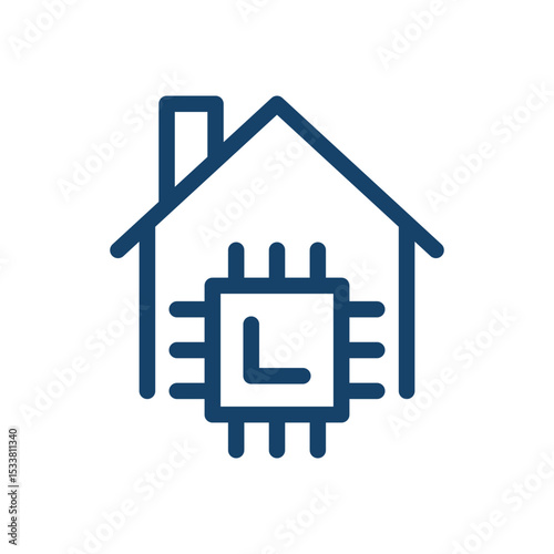 Smart home icon, line style symbol of connected house system, wireless automation and remote control, heating, security, convenience and energy saving flat vector illustration.