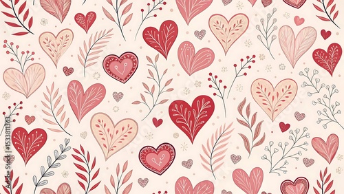 Hand drawn heart shape holiday background with abstract hearts. Seamless light pattern