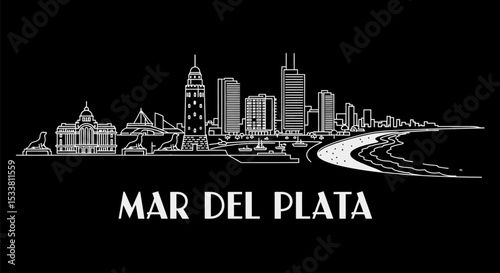 Mar del Plata skyline with Argentina Black  White.