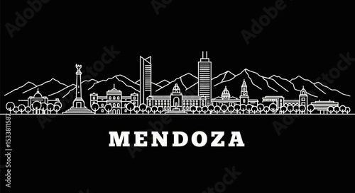 Mendoza Skyline Argentina Vector Outline.