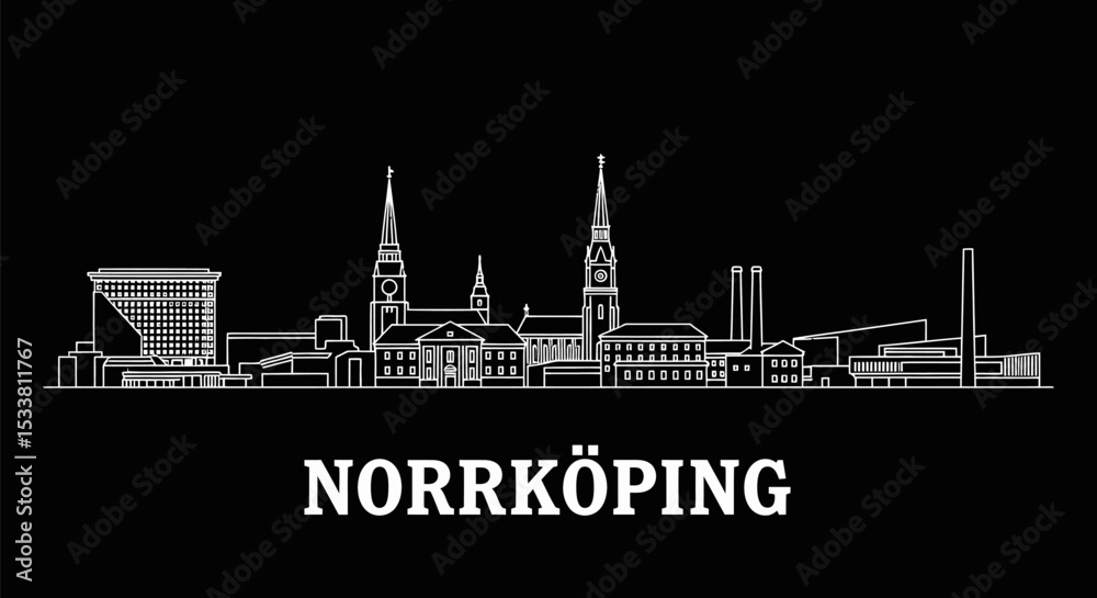 Obraz premium Norrkoping Skyline Sweden Outline Black.