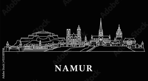 Namur skyline silhouette with Belgium, and cityscape art.