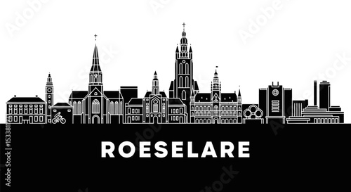Roeselare Belgium Skyline Black Silhouette.