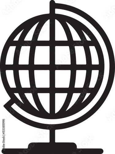 Global internet network symbol: a 3D sphere icon representing Earth, travel, and business