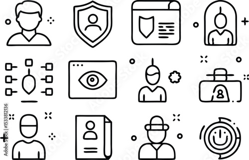 A collection of security and user icons illustrating web protection and personal identification