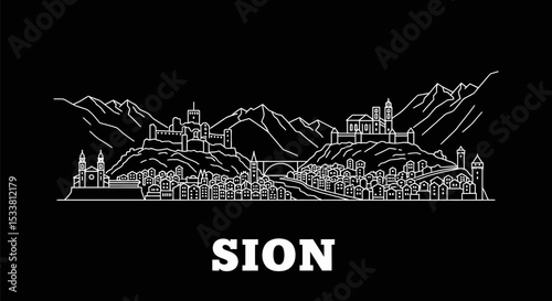 Sion Switzerland Skyline Outline with Minimalist.