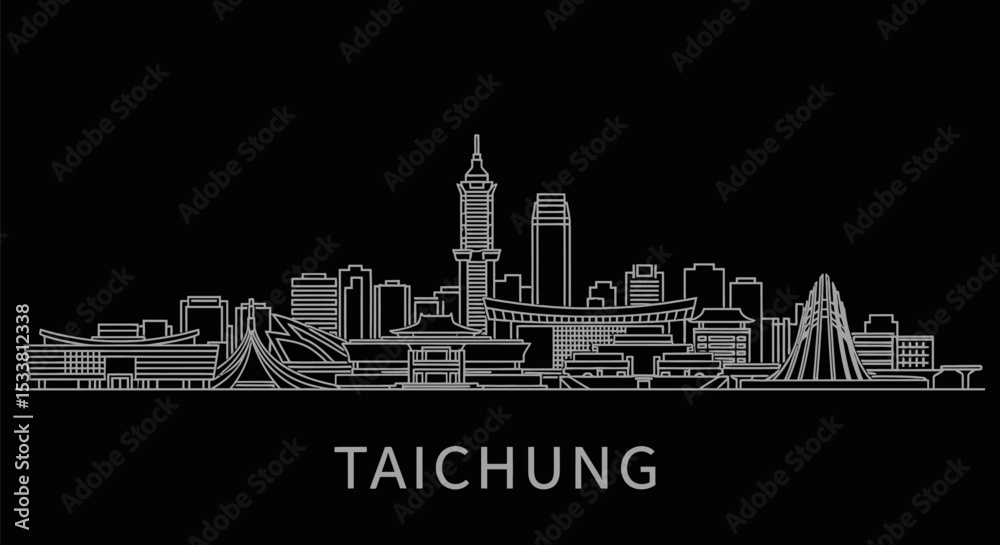 Naklejka premium Taichung Skyline with Taiwan City Outline.