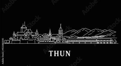 Thun with Switzerland Skyline Vector Landmark.