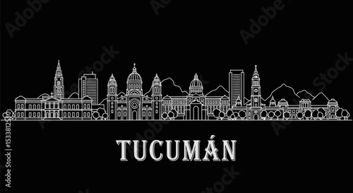 Tucuman Skyline with Argentina, Silhouette, and Black.