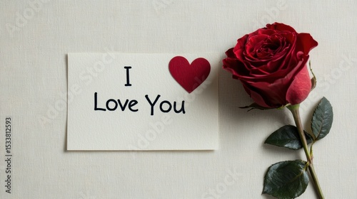 Romantic message and rose conveying love and affection on cream background