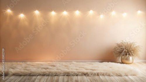 Warm Minimalist Room Interior with Fluffy Rug and Decor