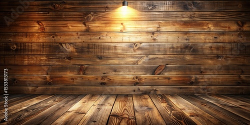 Rustic Wooden Room Interior with Warm Lighting and Textured Floor